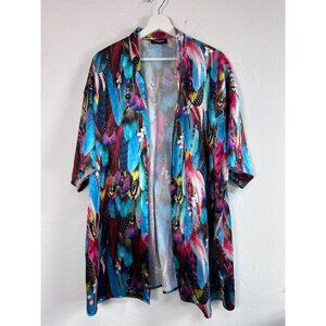 Jaded London Womens Feather Print Open Kimono Jacket S-M Multicolor Lightweight